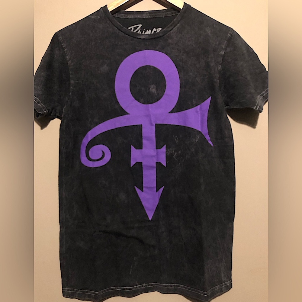 PRINCE Official Merchandise Purple Symbol Washed Black Distressed Look T-Shirt